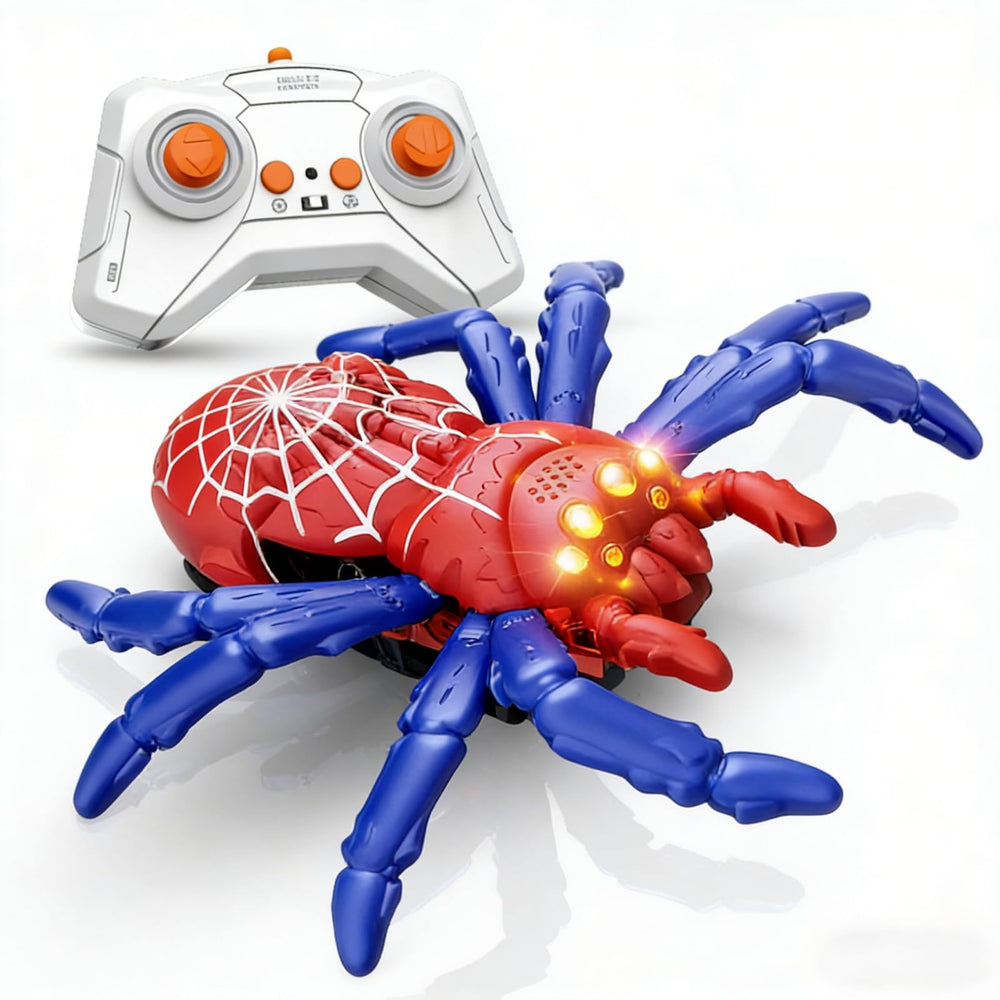DOLGZIS red wall-climbing spider on smooth surface for family fun.