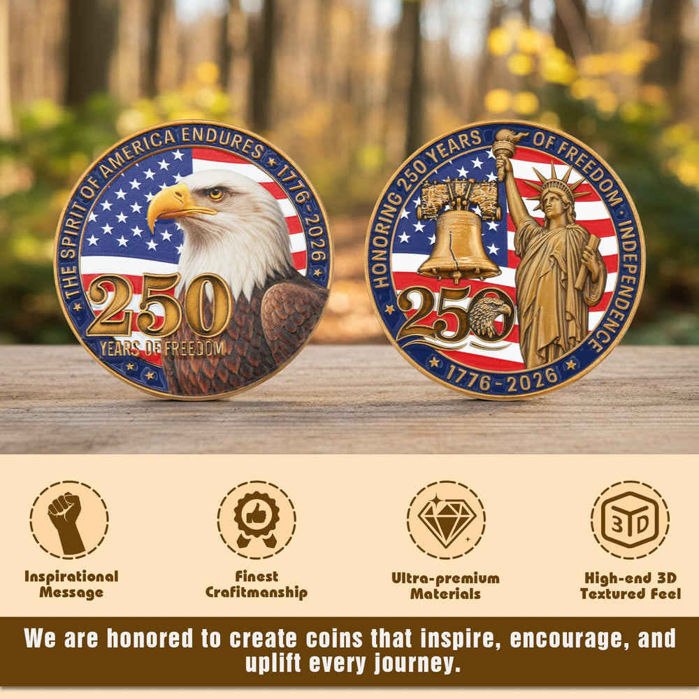 Dolihan 250th coin 3D relief texture adds depth for impressive shelf display