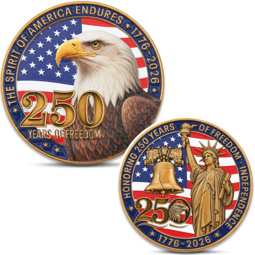 Dolihan 250th coin front shows eagle and flag for lasting patriotic keepsake