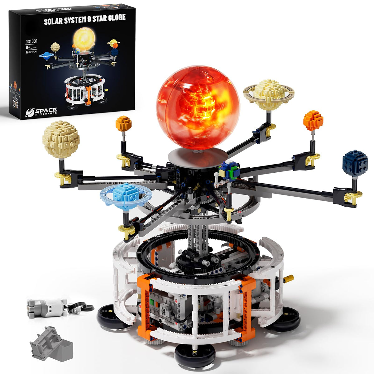 DOLIVE dual-mode spinning solar system sun with light-up rays for engaging science learning.