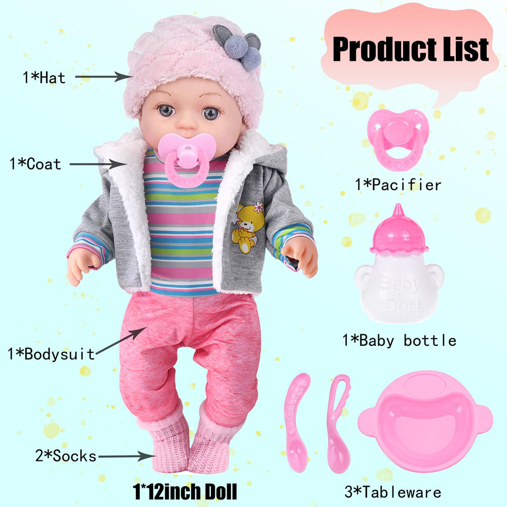 Dollbie 12-inch baby doll blue eyes for imaginative role-play.