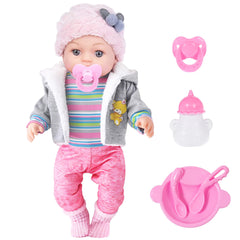 Dollbie 12-inch baby doll face detail with rosy cheeks for nurturing play.