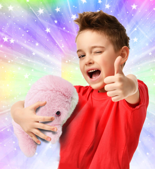 DolliBu Pink Whale plush side view highlights soft texture ideal for snuggles.