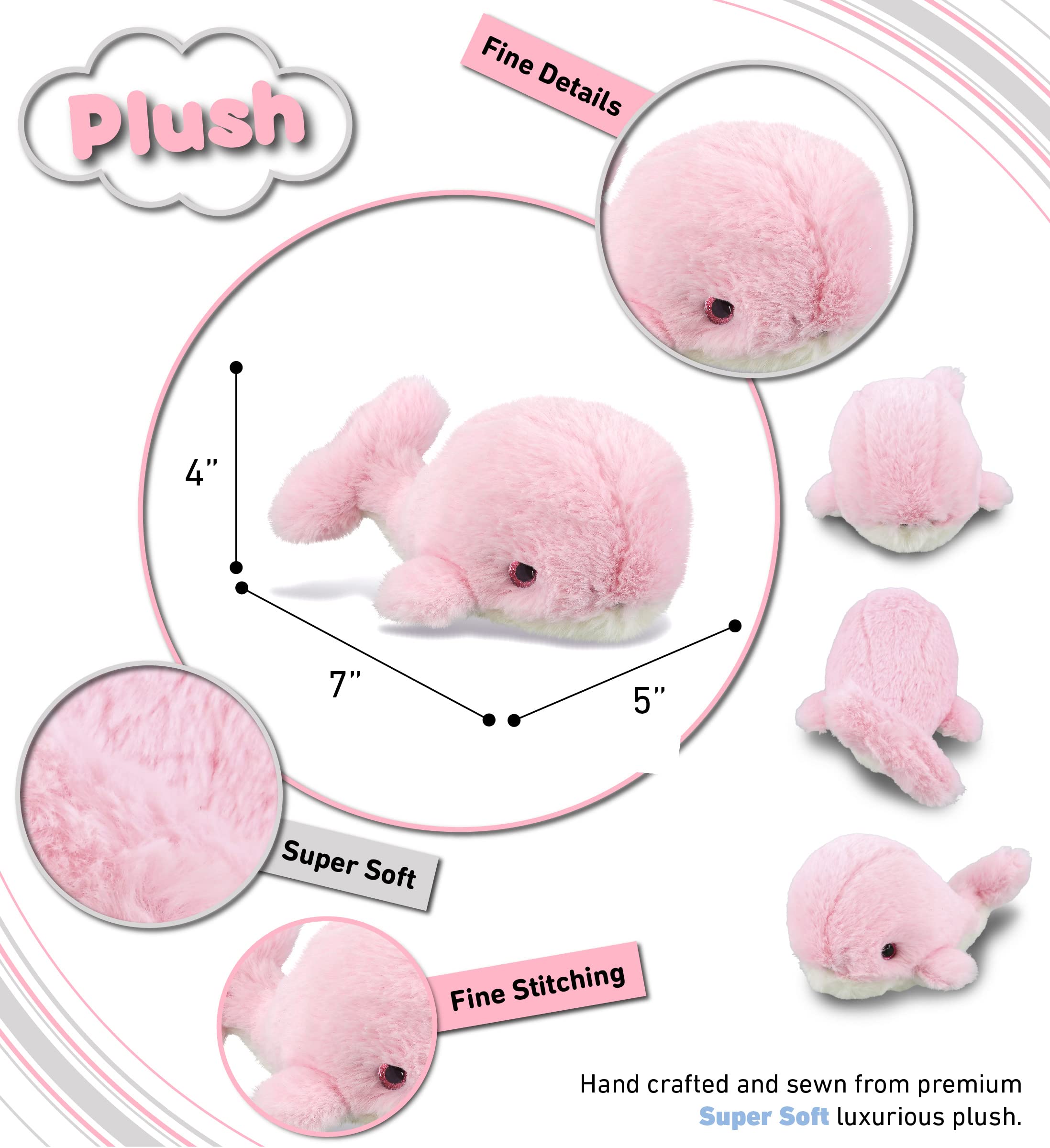 DolliBu Pink Whale plush tail detail showcases realistic features for play.