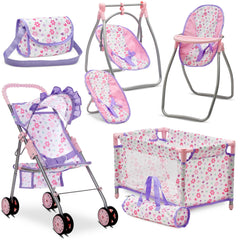 Dolls To Play baby doll stroller bed and swing playset with convertible seat for versatile pretend play