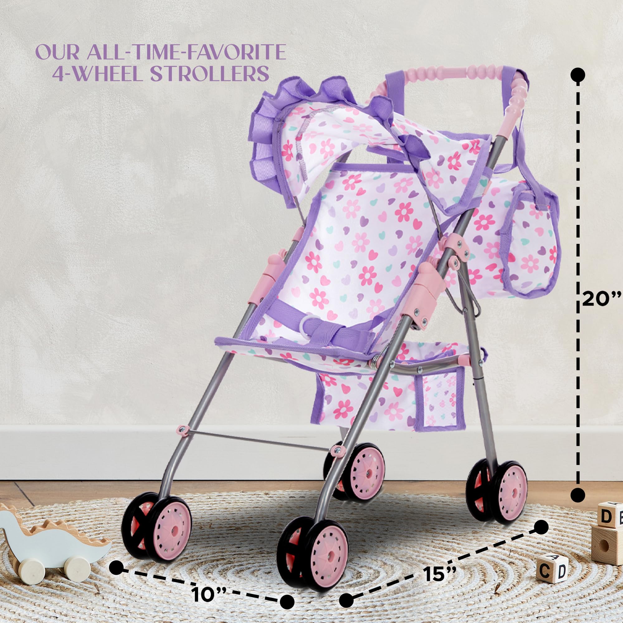 Dolls To Play detachable diaper bag with stroller for handy accessory storage.