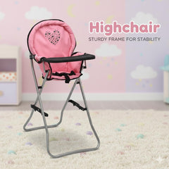 Dolls To Play high chair with pink heart seat, perfect for nurturing pretend meals.
