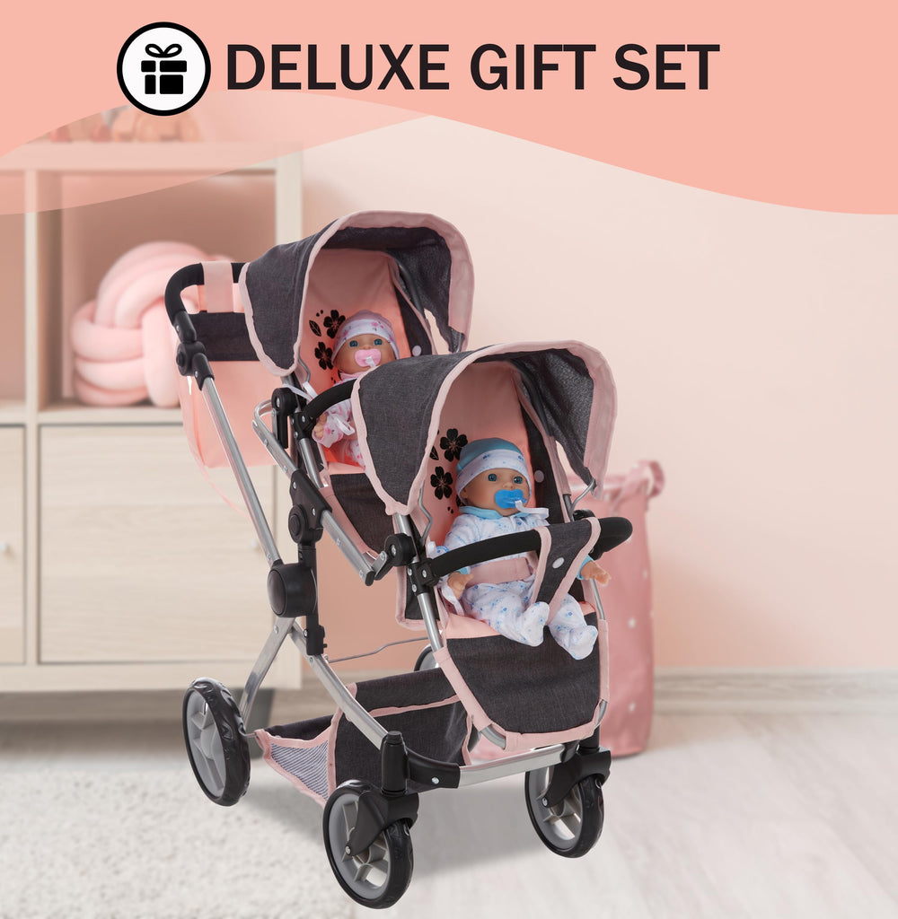 Dolls To Play swivel wheels glide smoothly for easy maneuvering indoors or outdoors.