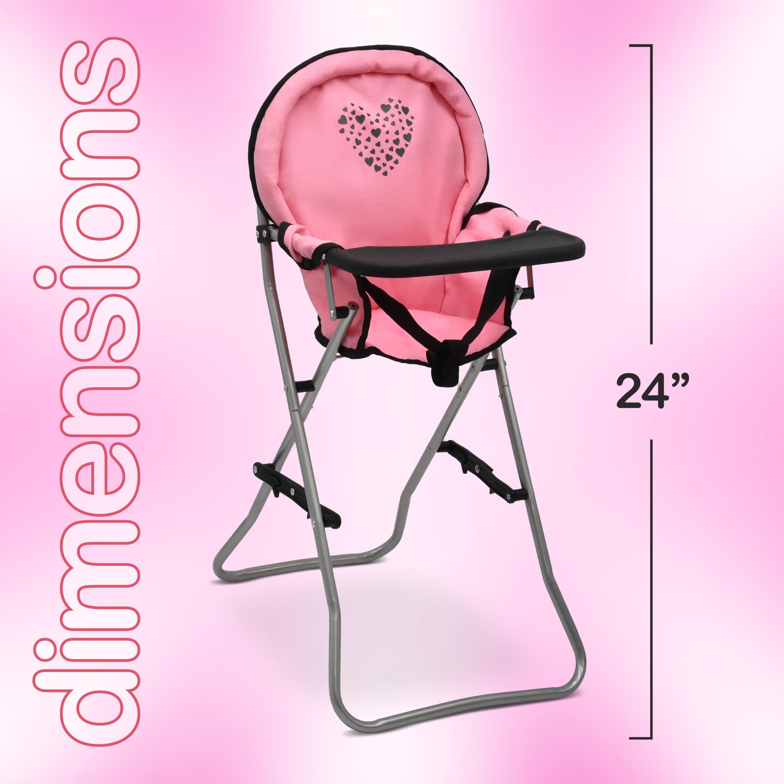Dolls To Play portable high chair folds flat for travel and home playdates.