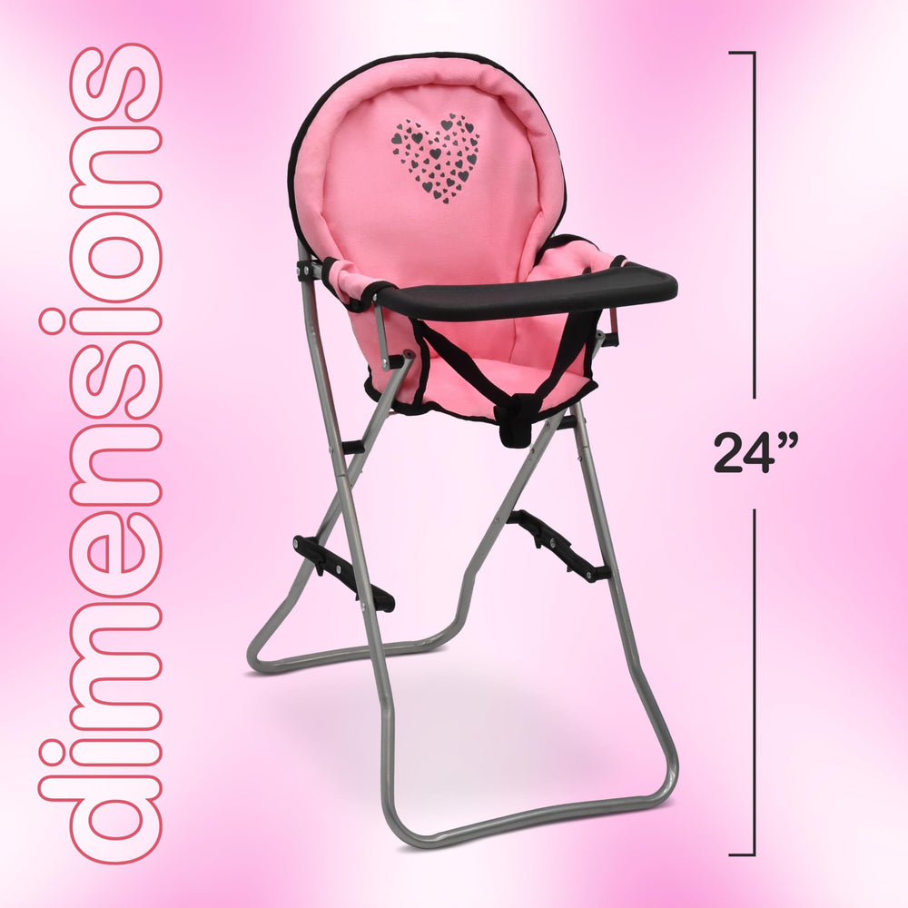 Dolls To Play portable high chair folds flat for travel and home playdates.