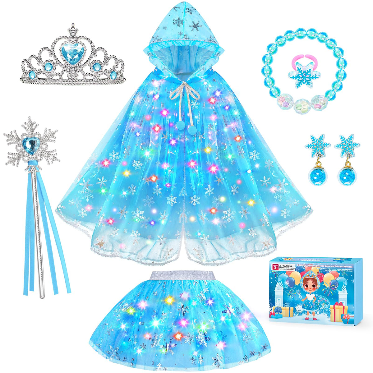 DOLNOW light-up princess cape with vivid LEDs for magical night play.