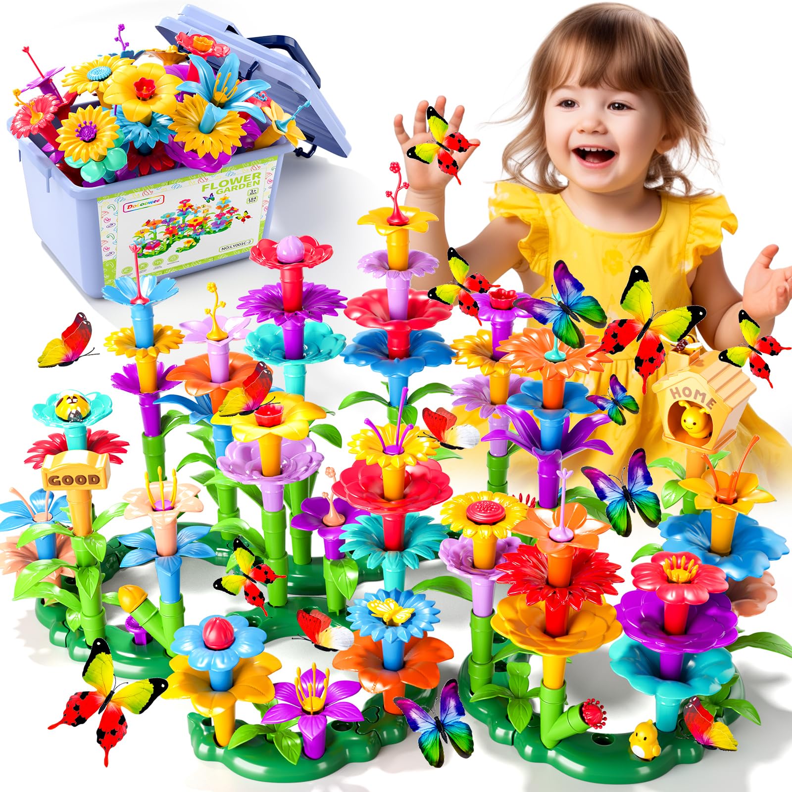 Doloowee 184Pcs flower garden set ready to assemble for imaginative play
