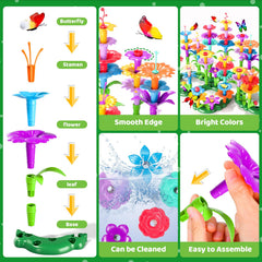 Colorful petals and stems showing interchangeable parts for garden designs