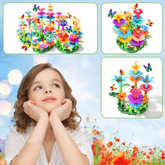 Child using small hands to build a garden scene with stems and leaves