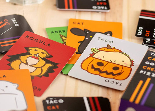 Haunted-house artwork cards create spooky ambiance suitable for kids and adults