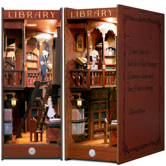 Dolphin Island Miniature Library kit parts layout shows laser-cut pieces ready for assembly.