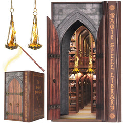DolphinIsle Book Nook Kit assembly view enhances bookshelf decor.