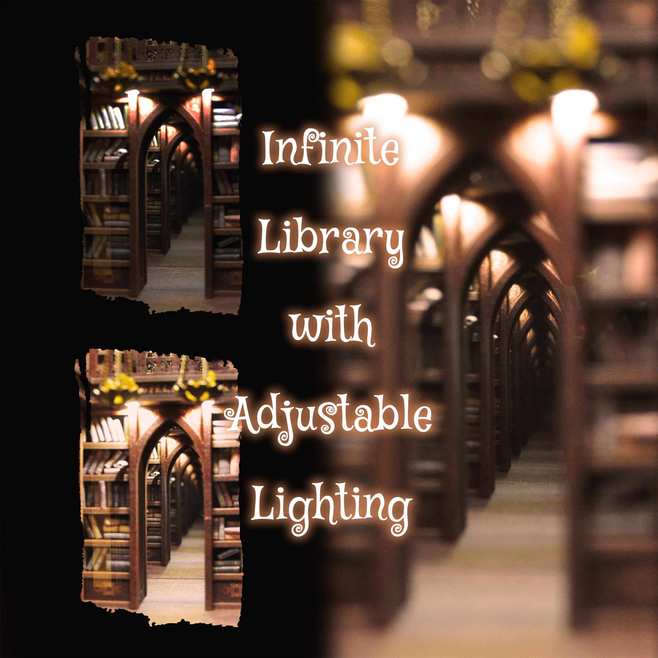 DolphinIsle Infinite Library mirrors create the illusion of endless shelves.