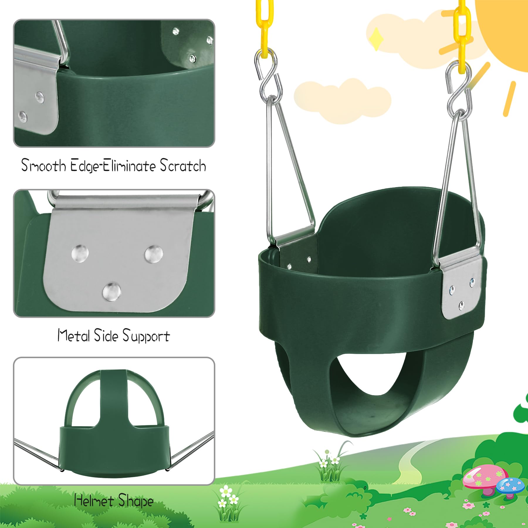 Domaker stainless steel coated chains close-up shows soft-touch coating for kids.