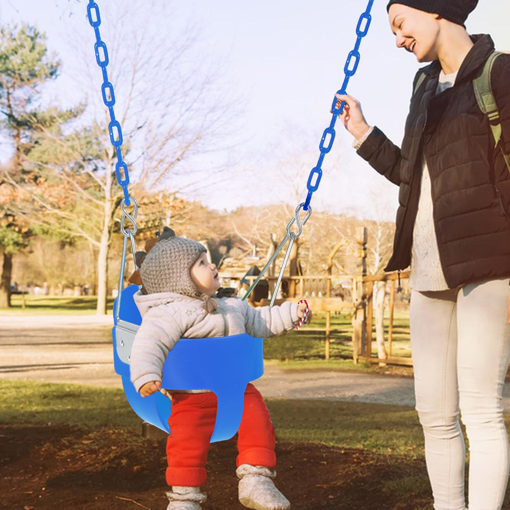 Domaker easy-install swing seat on frames with safety features.