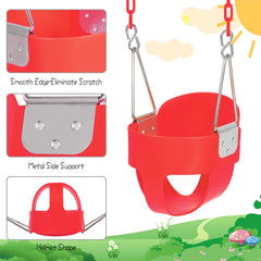 Close-up of Domaker swing seat showing EVA and stainless steel