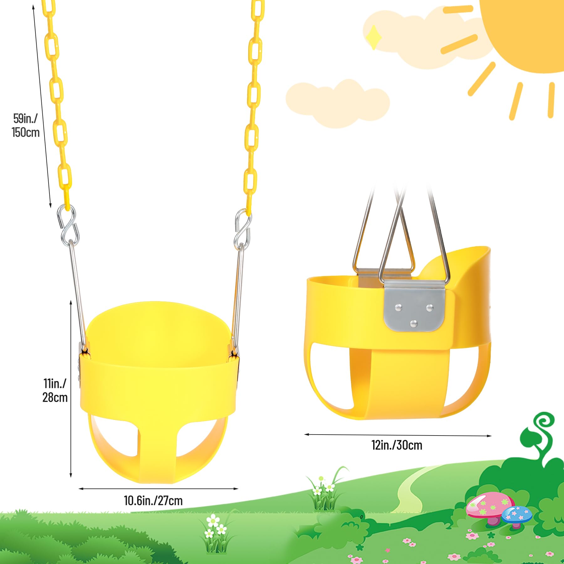 Domaker coated chain swing with soft-touch coating for gentle handling.