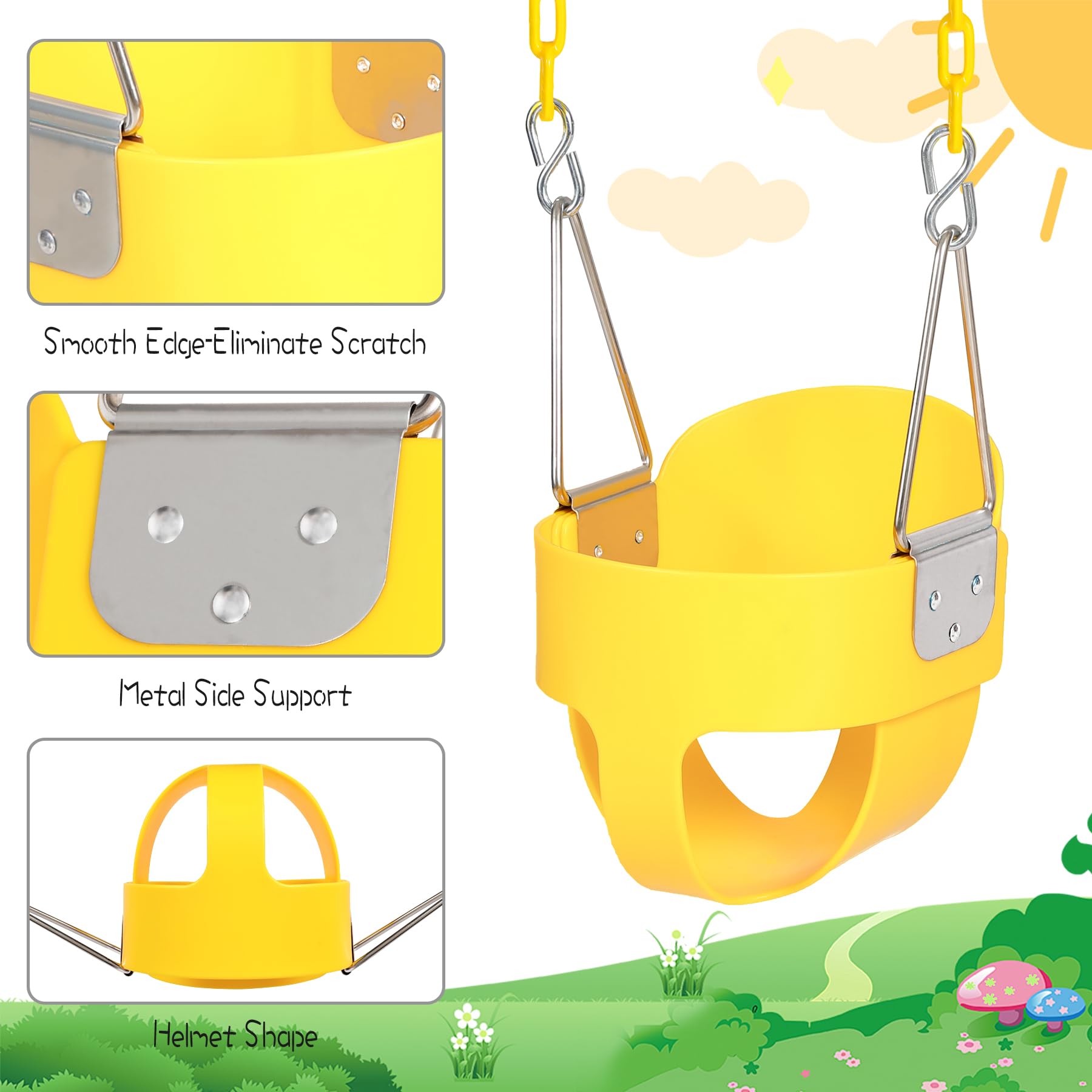 Domaker high-back bucket seat provides secure seating during outdoor play.