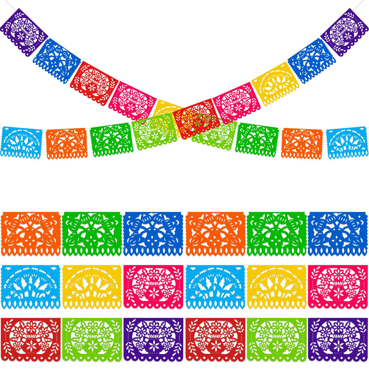 DomeStar Papel Picado banner set as vibrant 18ft backdrop for festive photos