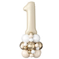 Domgoge 40-inch cream number 1 balloon tower as a bold birthday centerpiece.