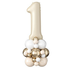 Domgoge 40-inch cream number 1 balloon tower as a bold birthday centerpiece.