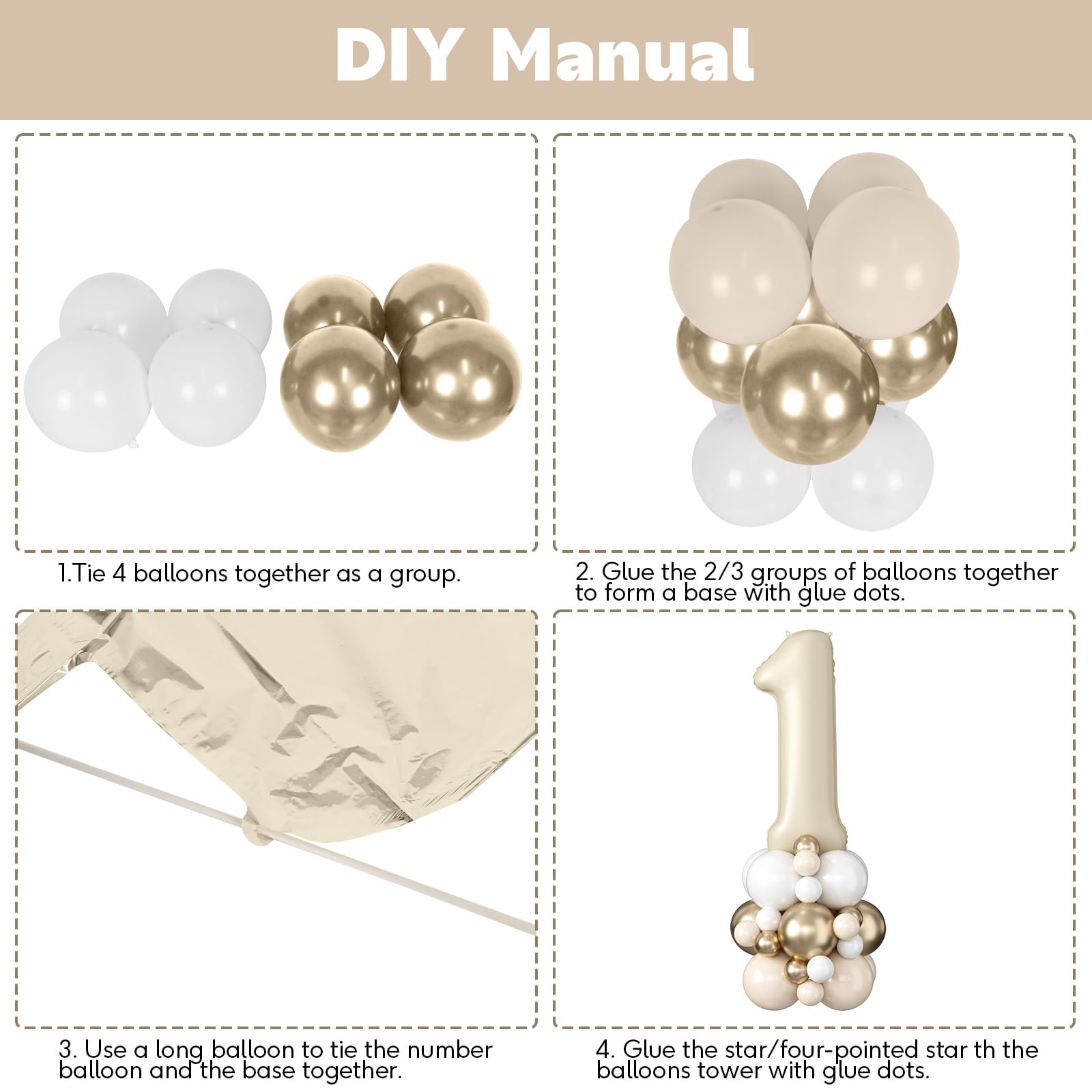 Domgoge glue dots enable quick, secure balloon assembly.