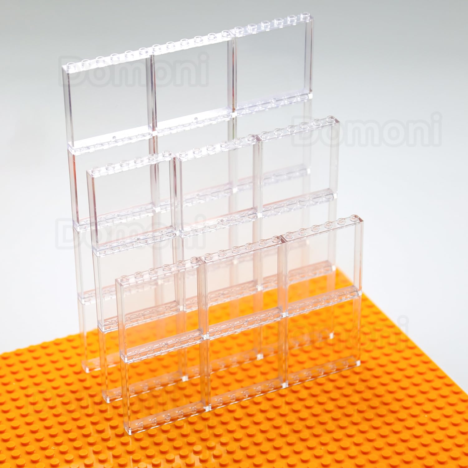 Domoni clear bricks 1x6x5 car-model view showcases sleek structures for imaginative play