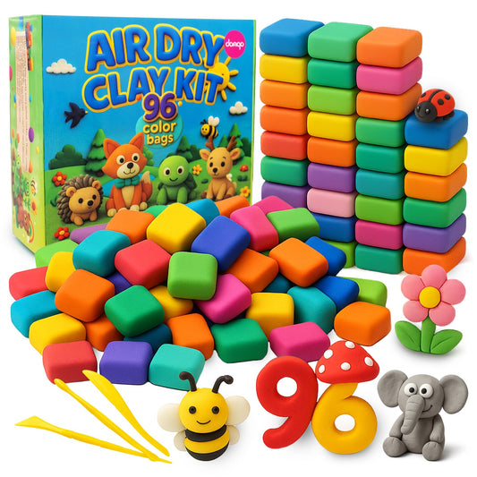 Domqo Air Dry Clay Kit 96 colors palette for vibrant kid-friendly crafting sessions.