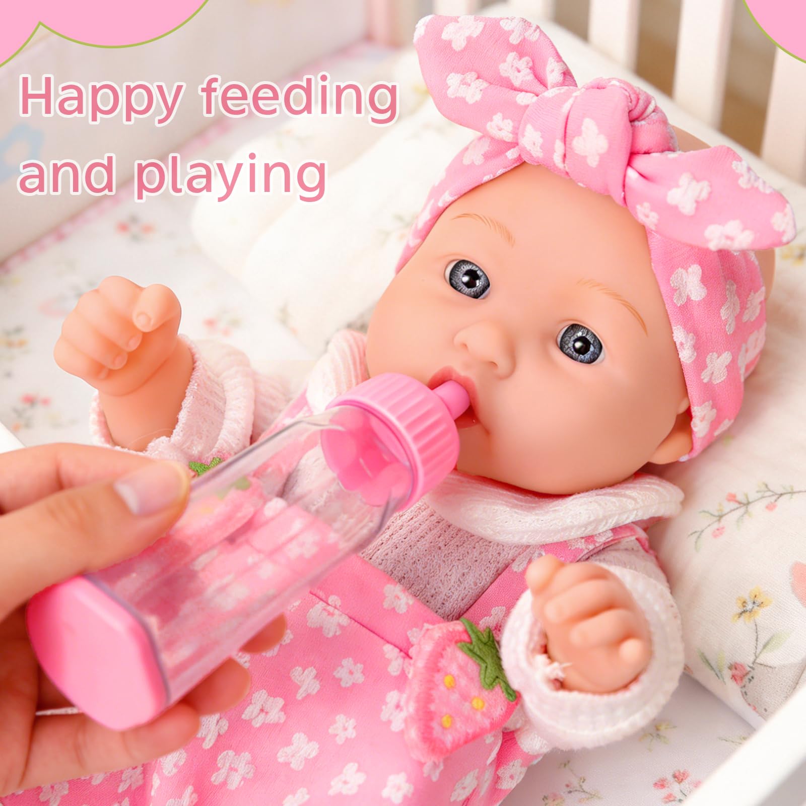DONTNO 12-inch baby doll with bottle and pacifier soothing pretend feeding moments