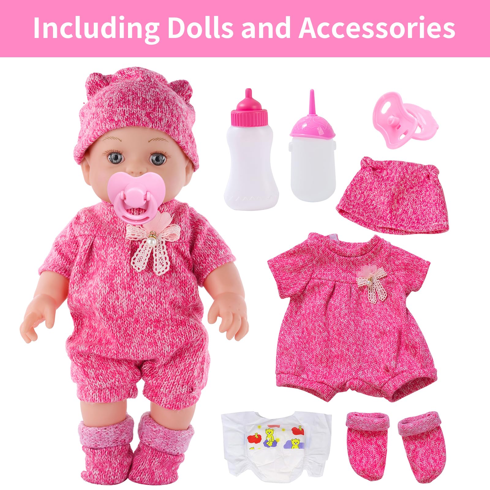 DONTNO 12-inch baby doll accessories pack expands pretend caregiving with versatile outfits and props.