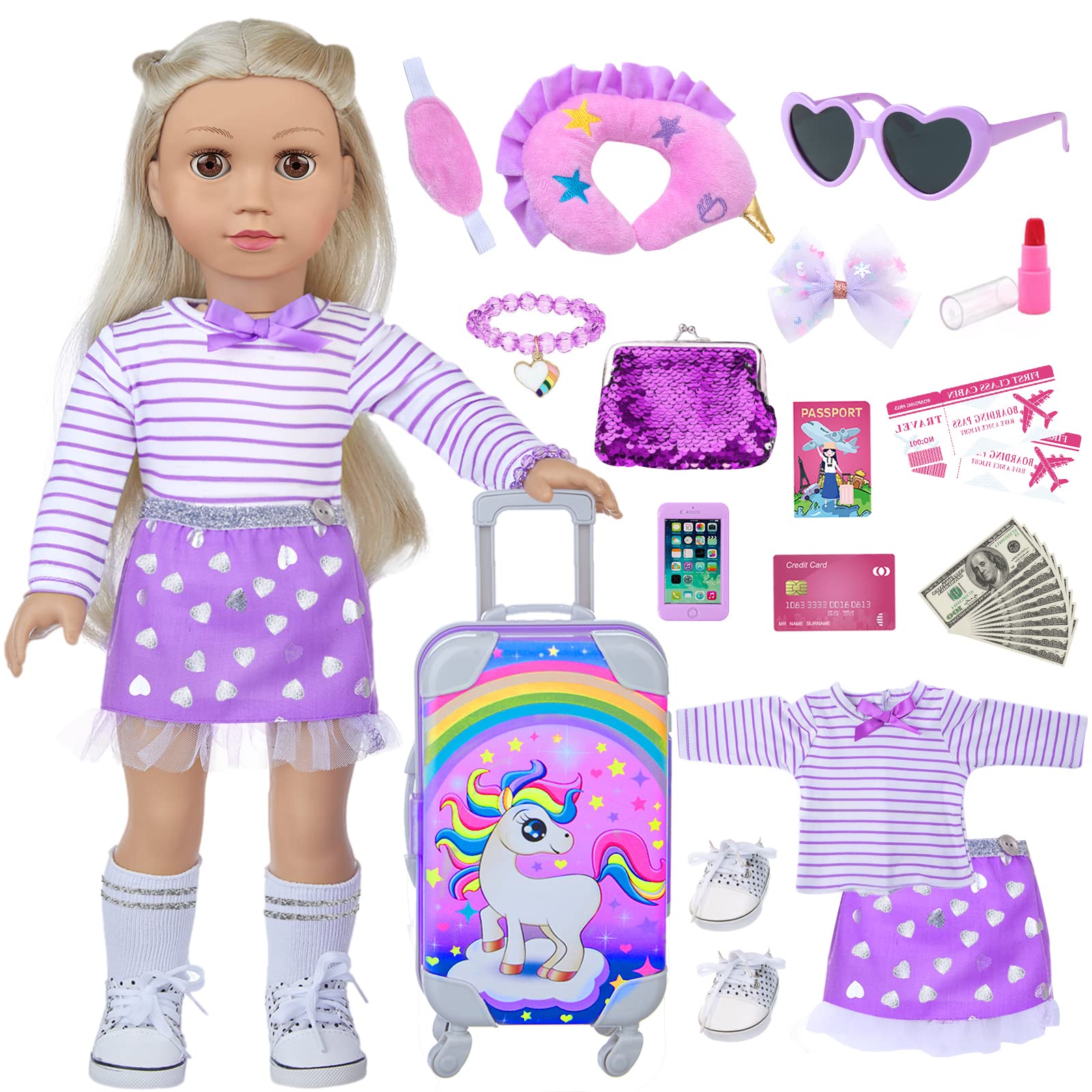 DONTNO 18-inch doll unicorn travel suitcase for imaginative play