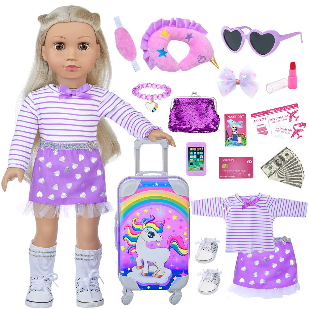 DONTNO 18-inch doll unicorn travel suitcase for imaginative play