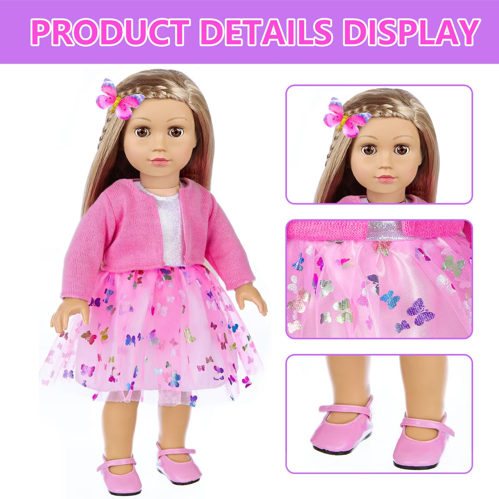 DONTNO eyelash brush and butterfly clip with shoes for stylish doll outfits.
