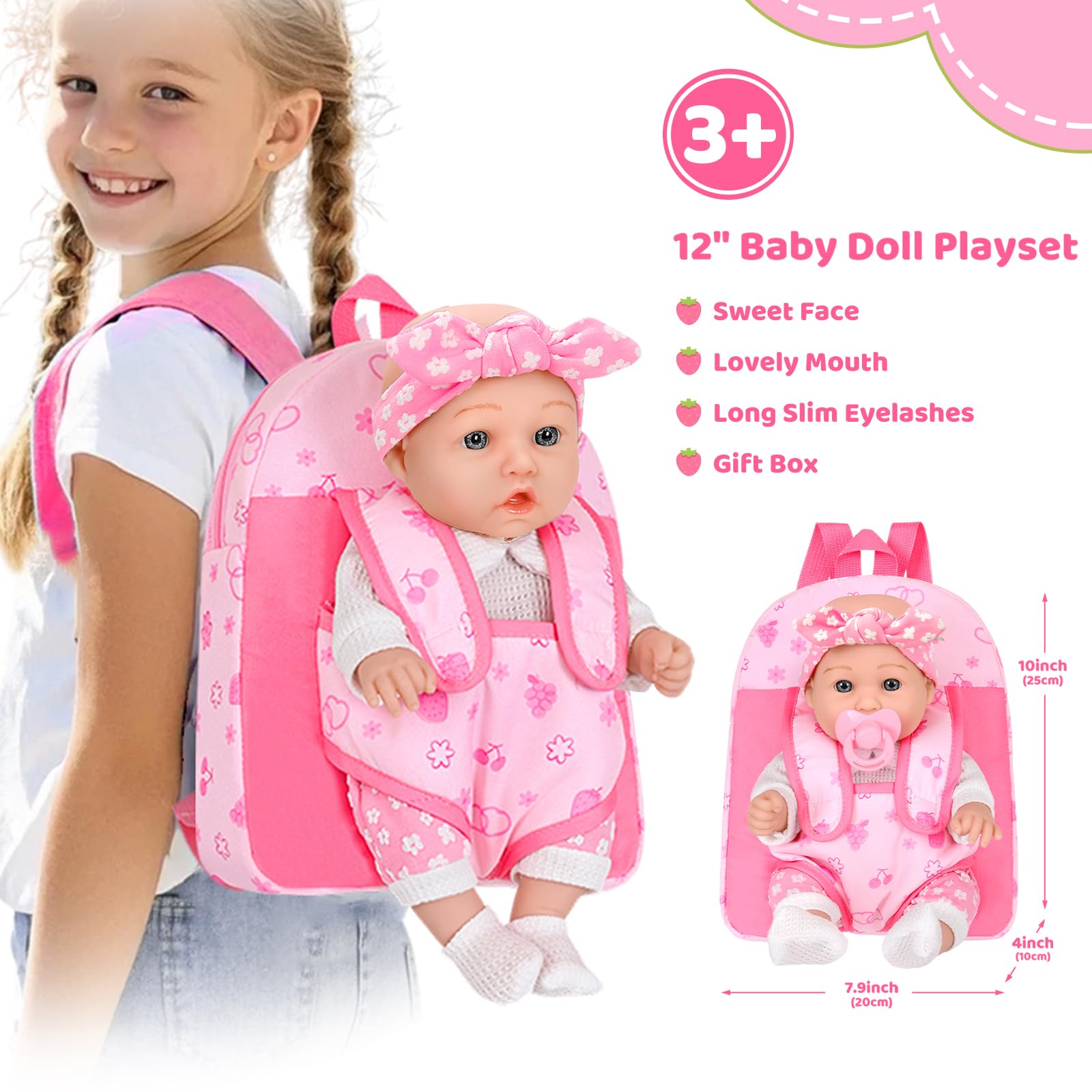 DONTNO pink fruit backpack detail storage for doll clothes and accessories
