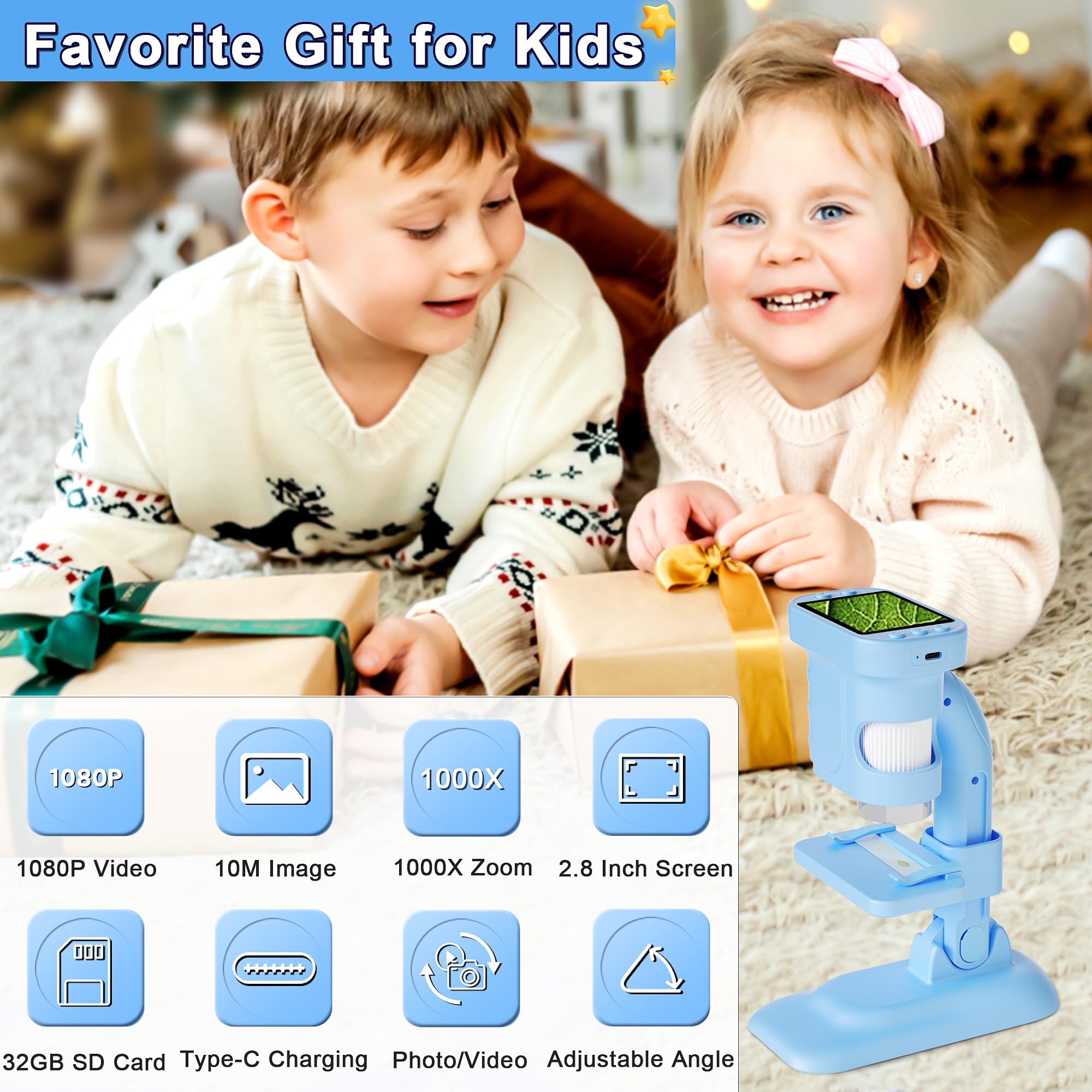 Doobuli Kids Microscope IPS screen for clear, comfortable viewing.