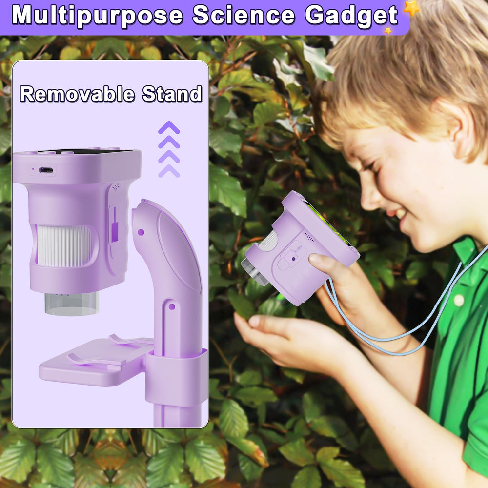 Doobuli Kids Microscope portable-stand-lanyard enables learning anywhere.