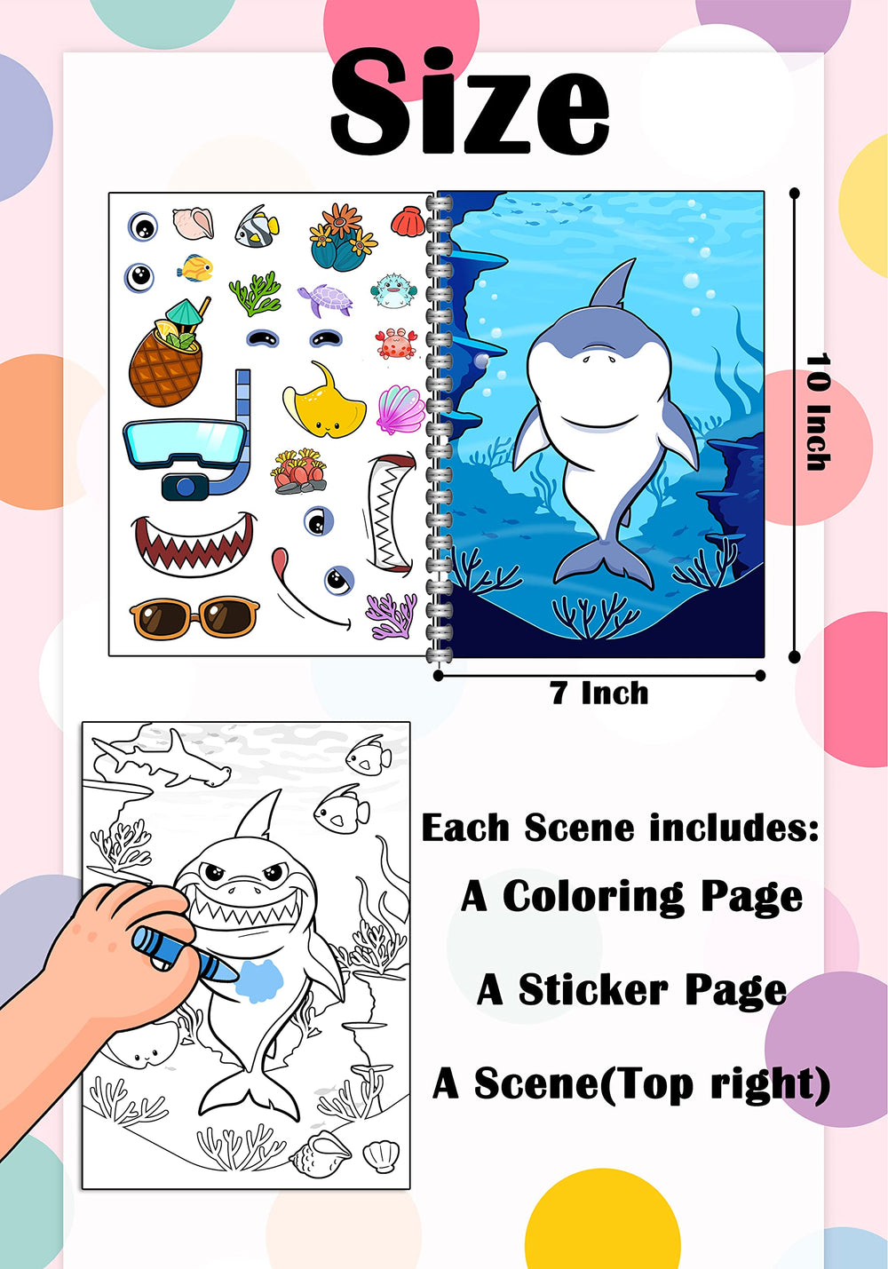 DOODOU spiral binding, book lies flat for easy coloring and sticker play