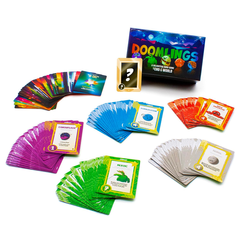 Doomlings Base Edition cards spread on a table ready for play