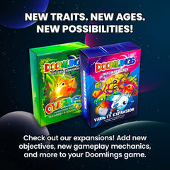 Doomlings family game night captured in cheerful packaging and friendly artwork.