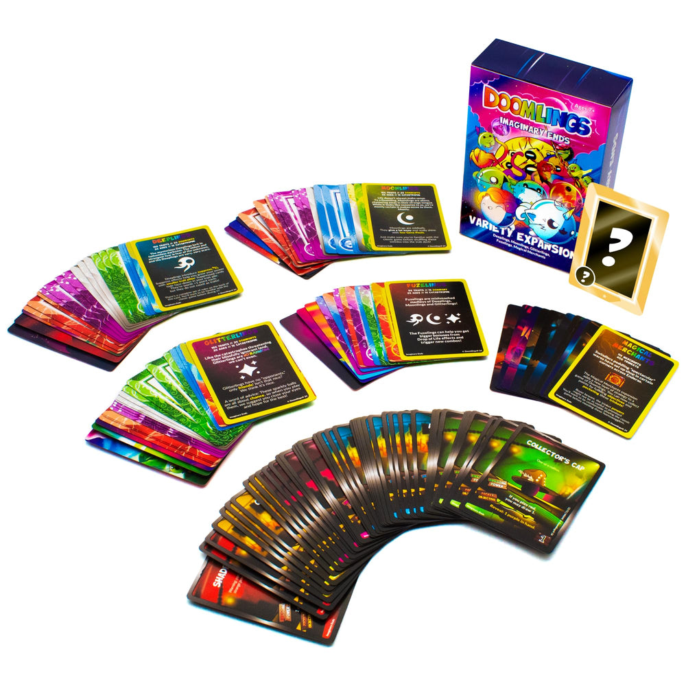 Doomlings Glitterlings expansion art suggests luck-driven combos for clever plays.