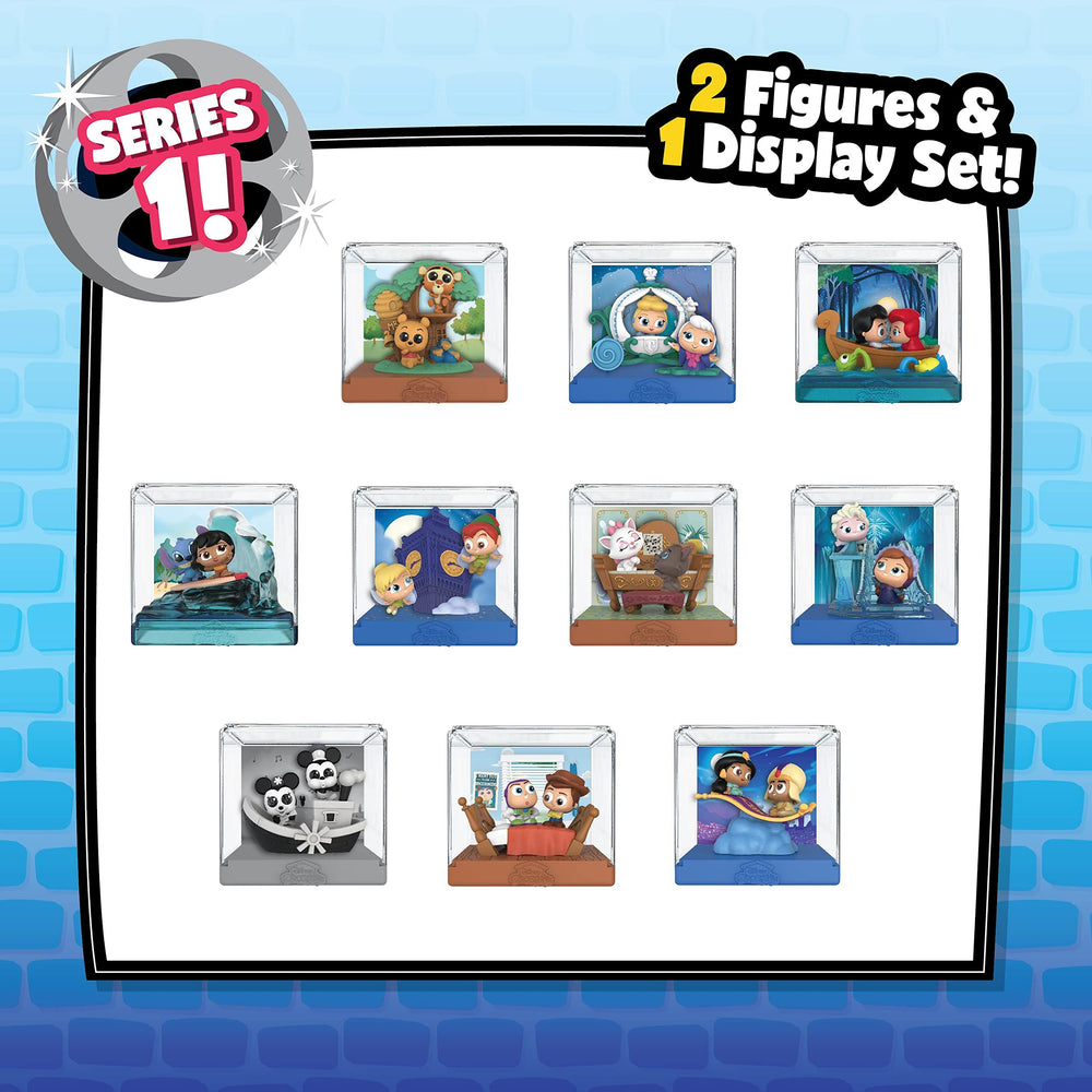 Doorables figurines close-up highlighting glitter eyes and 1.5-inch scale for play.