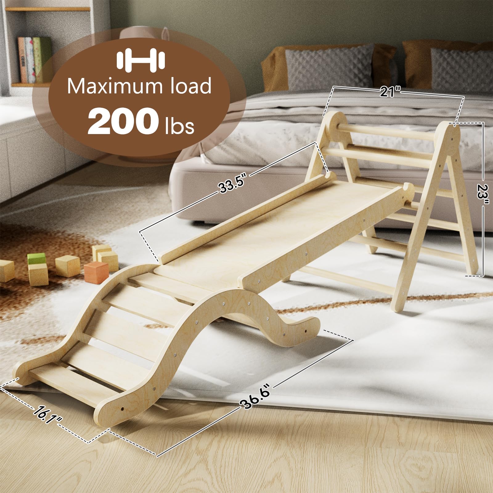 Doowroodni Pikler triangle compact storage enables easy tidying