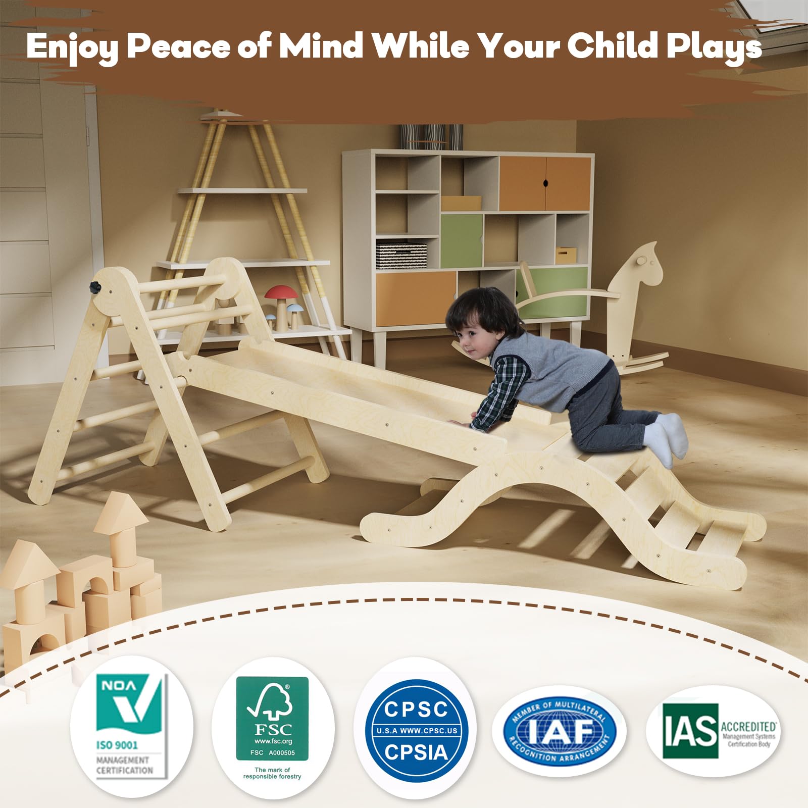 Doowroodni Pikler triangle ramp for varied safe climbing challenges