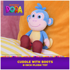 Close-up of Boots plush face and embroidered smile.
