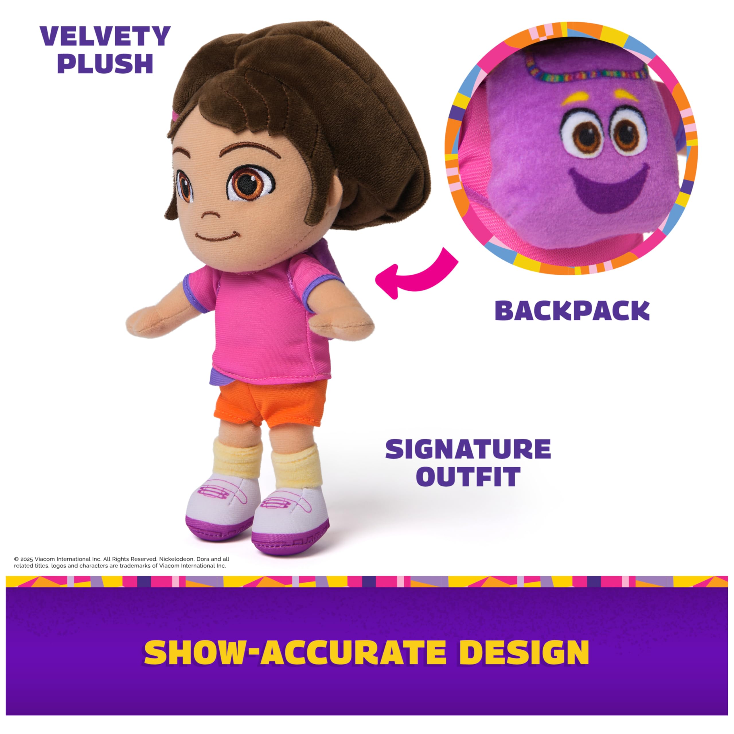 DORA plush close-up showing friendly face and stitched smile.